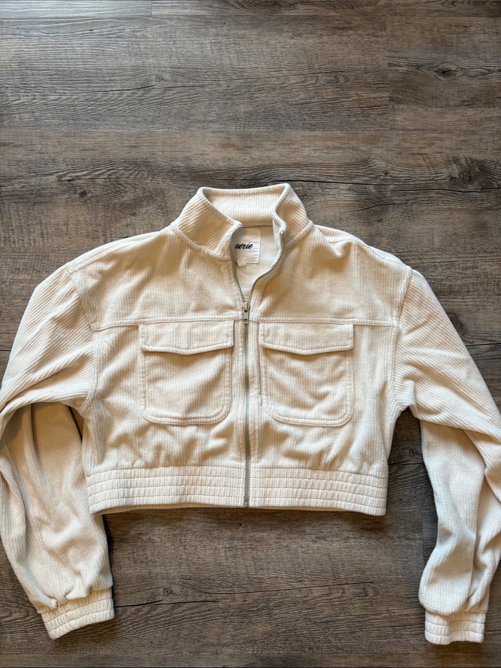 Aerie Casual Cropped Zip Corduroy Jacket in Cream